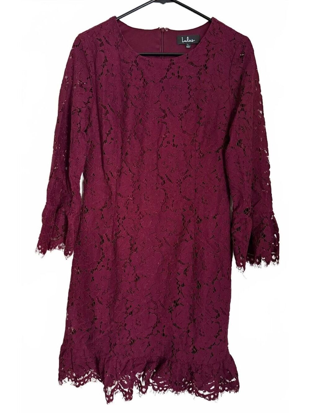 Lulus Mini Dress Size Large Red Wine Lace Fringe Coquette Girl Cottage Evening